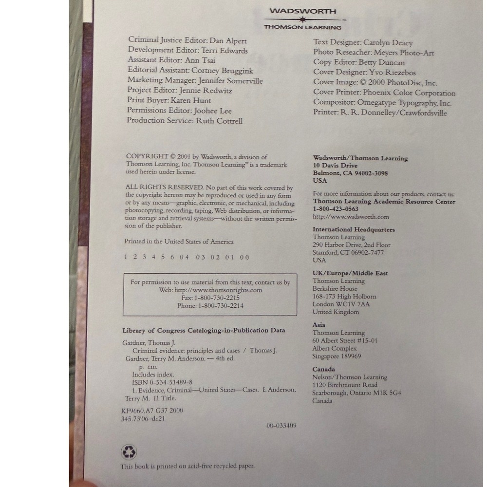Criminal Evidence Principles and‎ Cases 4th Edition Gardner Anderson 0534514898 - Picture 3 of 3